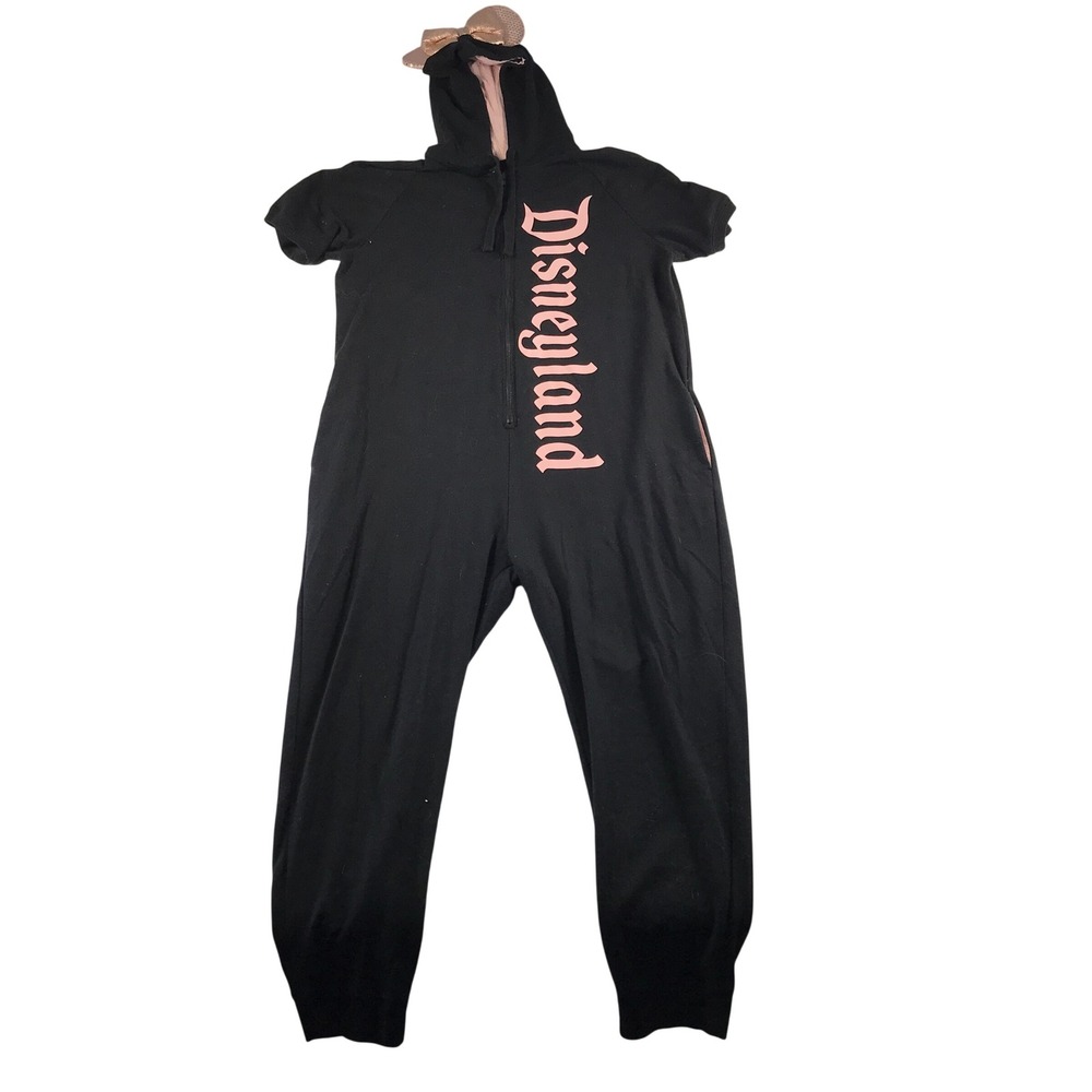 Disney Parks Disneyland Black Pink Minnie Bow Hooded Jumpsuit XXL